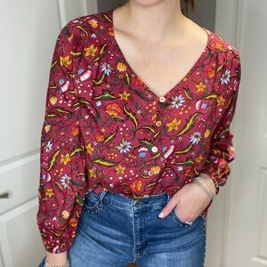 Tamga Floral V-Neck Button-Up Blouse